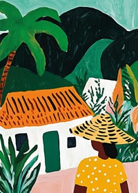 Colorful charm and tropical warmth in a vibrant landscape painting-7