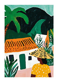 Colorful charm and tropical warmth in a vibrant landscape painting-1