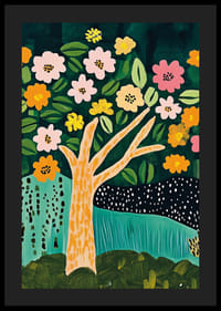 Blommande träd i livliga färger ger rummet en fräsch och glad atmosfär-4