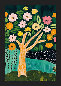 Blommande träd i livliga färger ger rummet en fräsch och glad atmosfär-5