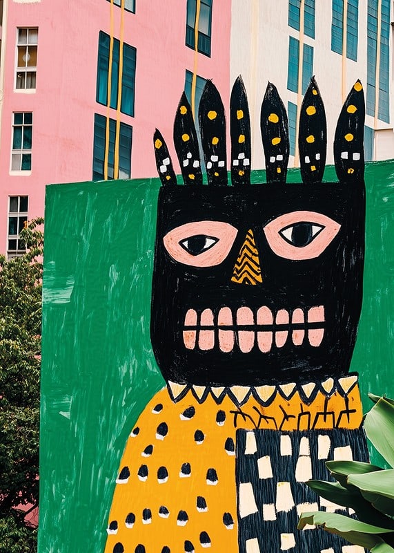 Vibrant street art with bold colors and expressive shapes in an urban environment-12