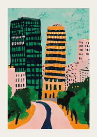 Färgsprakande stadssilhuett ger livfull energi och kreativitet-3