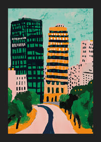 Färgsprakande stadssilhuett ger livfull energi och kreativitet-5