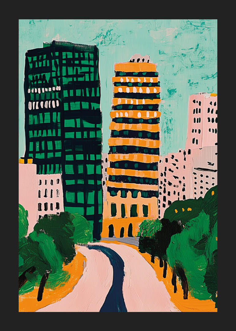 Färgsprakande stadssilhuett ger livfull energi och kreativitet-12