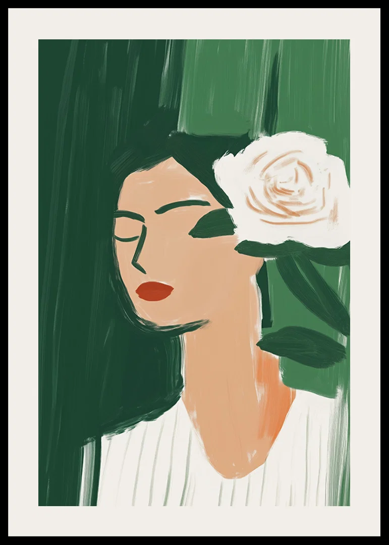 Minimalist elegance with a white flower against deep green.-12