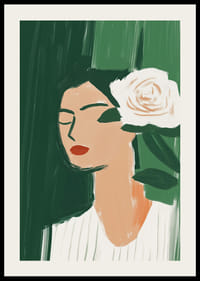 Elegancia minimalista con una flor blanca sobre un fondo verde intenso.-2