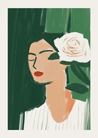 Minimalist elegance with a white flower against deep green.-3