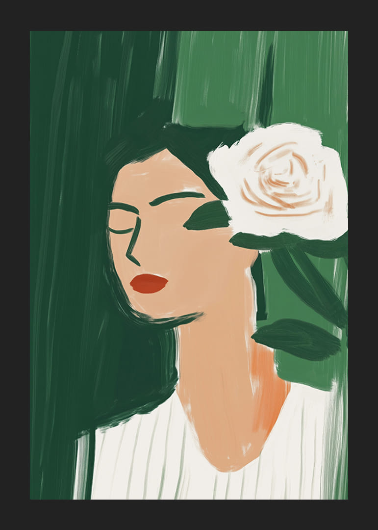 Elegancia minimalista con una flor blanca sobre un fondo verde intenso.-12