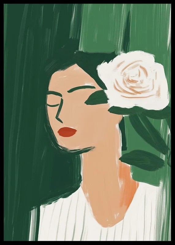Minimalist elegance with a white flower against deep green.-12
