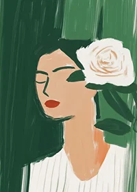 Minimalist elegance with a white flower against deep green.-7