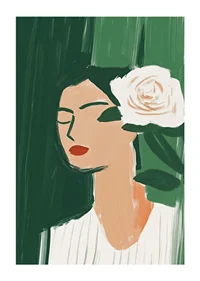 Minimalist elegance with a white flower against deep green.-1