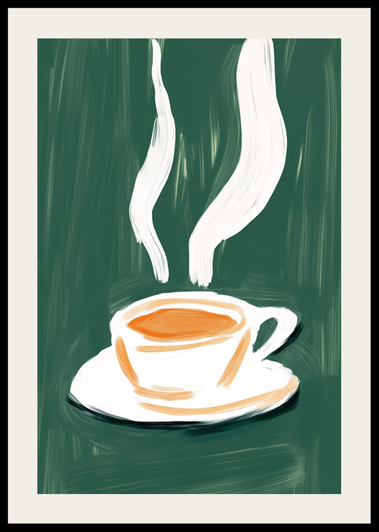 Steam rising from a hot cup of tea against a deep green background-12