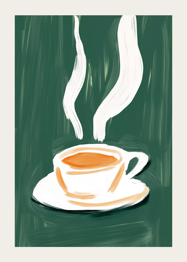 Steam rising from a hot cup of tea against a deep green background-12