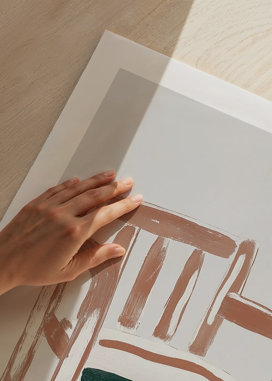 Abstrakt, jordnära stol i penseldrag, fångar tidlös design-12