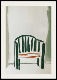 Abstrakt stol i gröna och orange nyanser ger en stilren atmosfär.-2