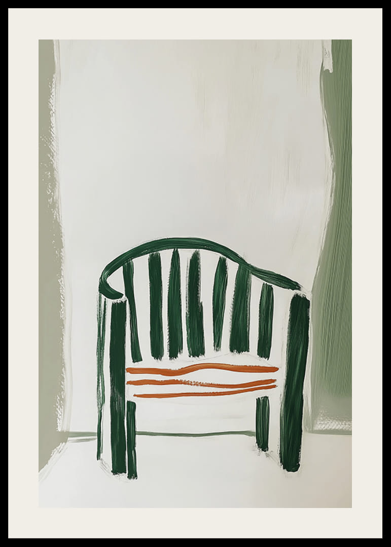 Abstrakt stol i gröna och orange nyanser ger en stilren atmosfär.-12