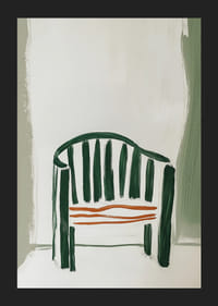 Abstrakt stol i gröna och orange nyanser ger en stilren atmosfär.-5