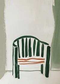 Abstrakt stol i gröna och orange nyanser ger en stilren atmosfär.-7