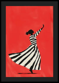 Dancing silhouette in black and white stripes against a bold red background-4