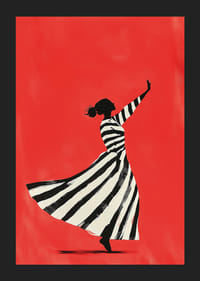 Dancing silhouette in black and white stripes against a bold red background-5