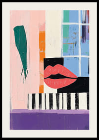 Colorful abstract artwork with bold lips and geometric shapes-2