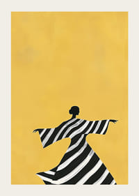 Elegans i svartvitt dansar mot en varm, gul bakgrund-3