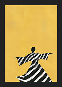 Eleganz in Schwarz und Weiß tanzt vor einem warmen, gelben Hintergrund-5