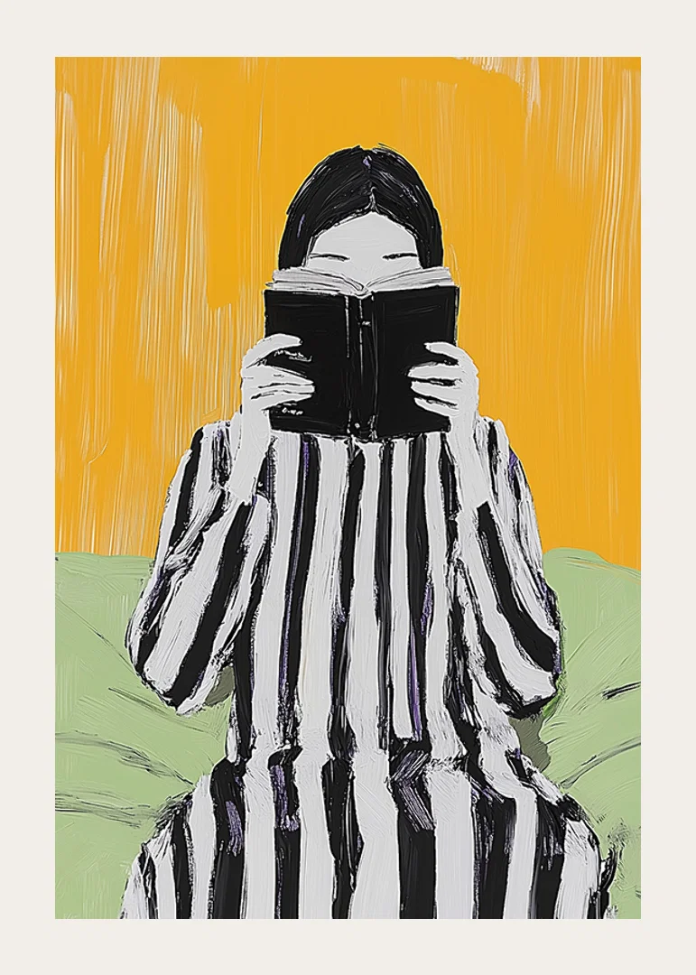 A stylish scene of relaxation, where reading meets colorful minimalism-12