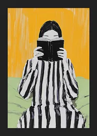 A stylish scene of relaxation, where reading meets colorful minimalism-5