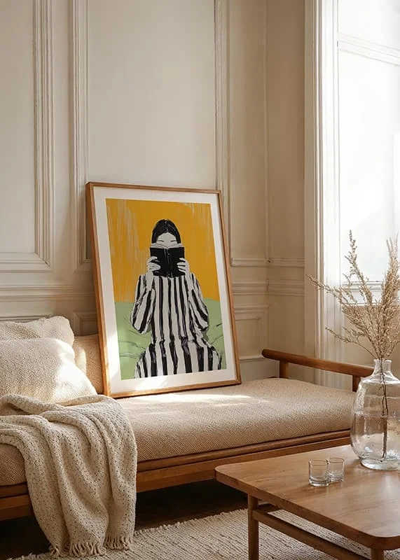 A stylish scene of relaxation, where reading meets colorful minimalism-12