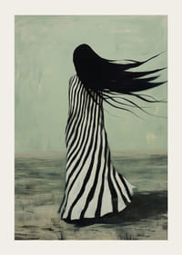 O figură enigmatică în haine în dungi este luată de vânt printr-un peisaj pustiu-3