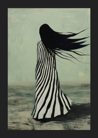 O figură enigmatică în haine în dungi este luată de vânt printr-un peisaj pustiu-5