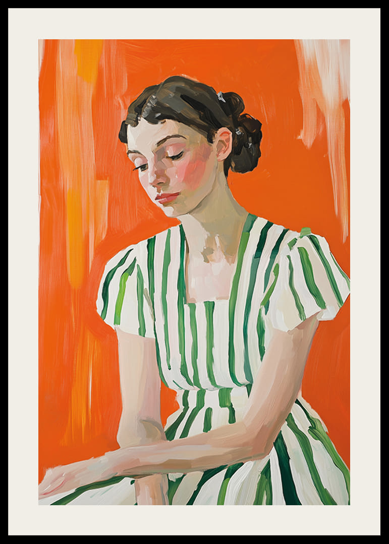 Tidløs eleganse møter livlige farger i en fengslende portrettplakat-12