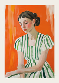 Tidløs eleganse møter livlige farger i en fengslende portrettplakat-3