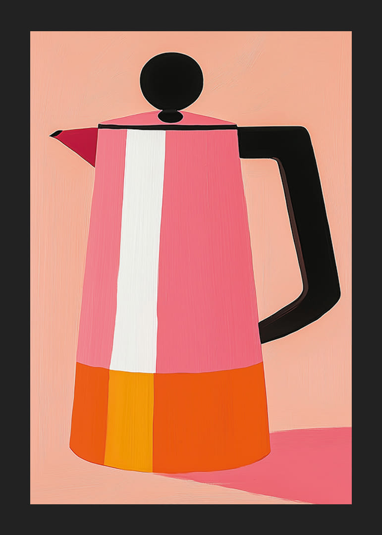 A vibrant, stylish coffee pot in pink and orange brightens up the room-12