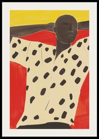 Uma figura descontraída contrastada com tons vibrantes de vermelho e amarelo-2