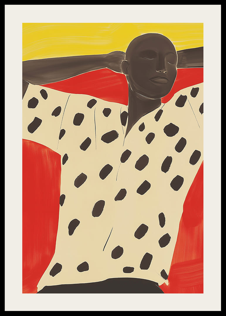 Uma figura descontraída contrastada com tons vibrantes de vermelho e amarelo-12