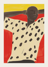 Uma figura descontraída contrastada com tons vibrantes de vermelho e amarelo-3