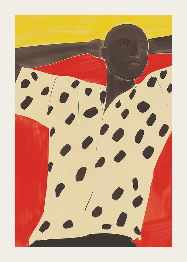 Uma figura descontraída contrastada com tons vibrantes de vermelho e amarelo-12