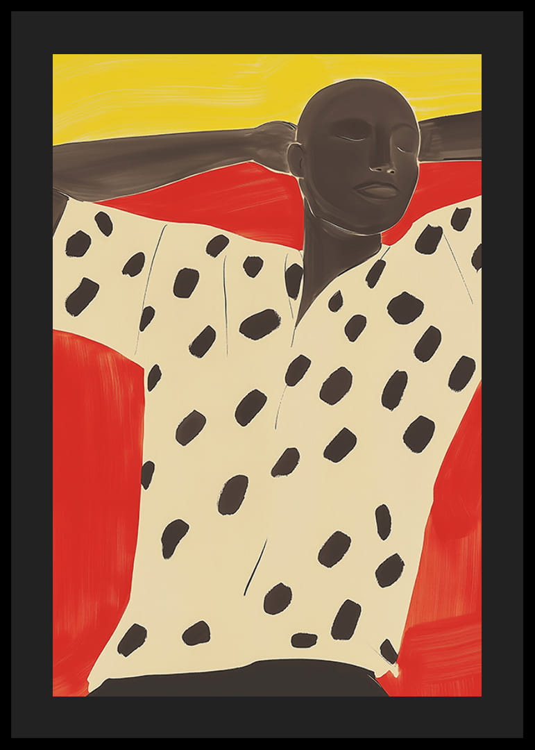 Uma figura descontraída contrastada com tons vibrantes de vermelho e amarelo-12