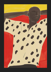 Uma figura descontraída contrastada com tons vibrantes de vermelho e amarelo-5