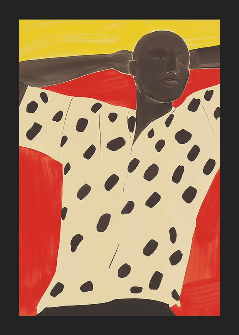 Uma figura descontraída contrastada com tons vibrantes de vermelho e amarelo-12