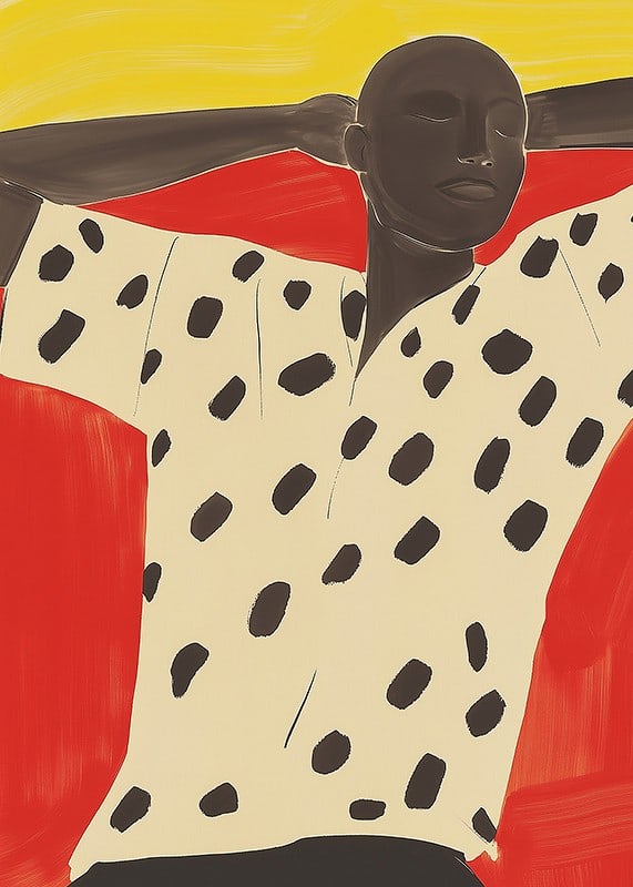 A relaxed figure contrasted with vibrant red-yellow tones-12