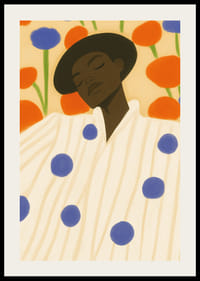 Eine friedliche Ruhepause umgeben von lebendigen Blumen und kontrastierenden Mustern-2