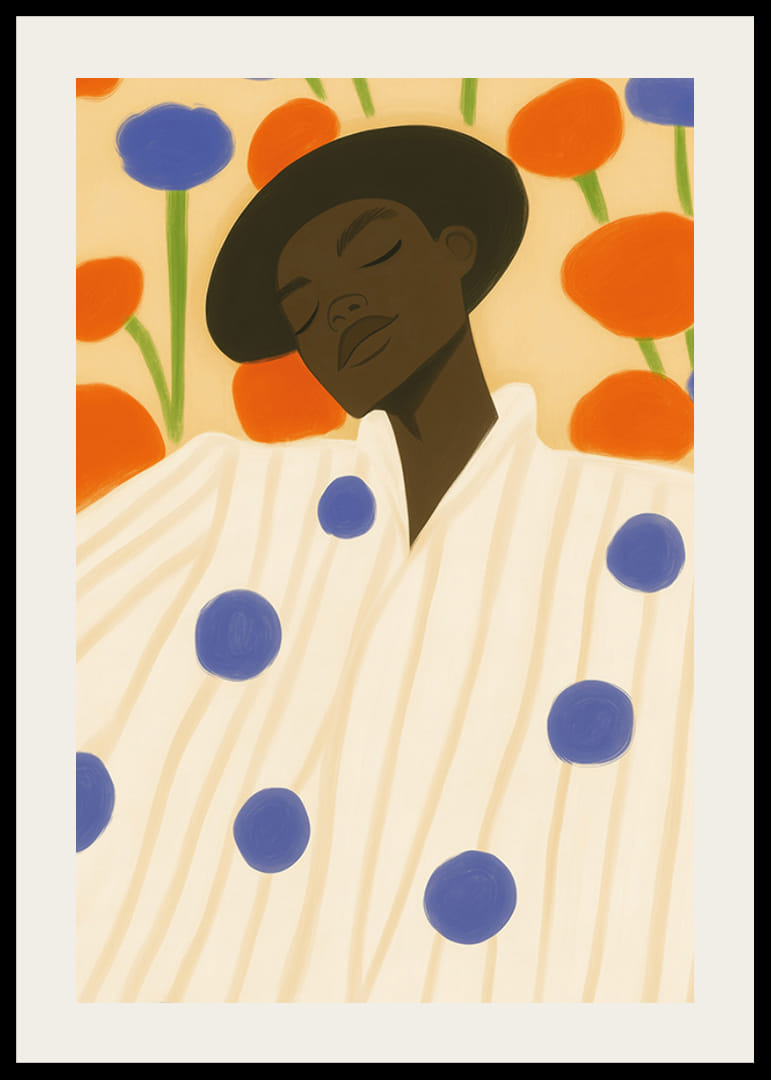 Eine friedliche Ruhepause umgeben von lebendigen Blumen und kontrastierenden Mustern-12