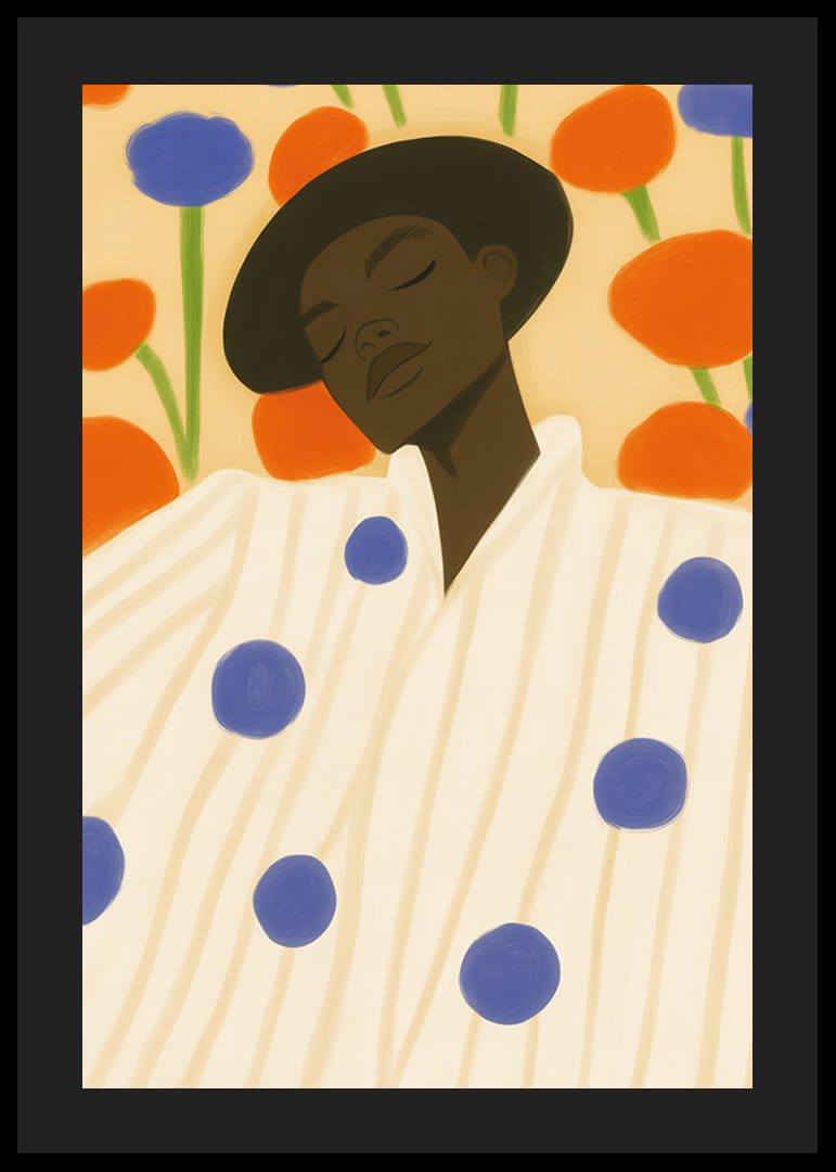 Eine friedliche Ruhepause umgeben von lebendigen Blumen und kontrastierenden Mustern-12