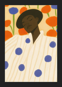 Eine friedliche Ruhepause umgeben von lebendigen Blumen und kontrastierenden Mustern-5