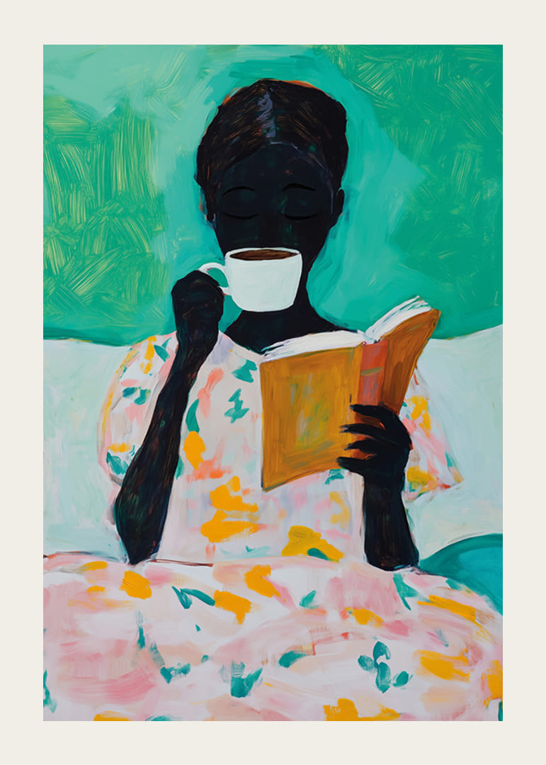 Relájate en un mundo pastel con un libro y un café para una armonía total.-12