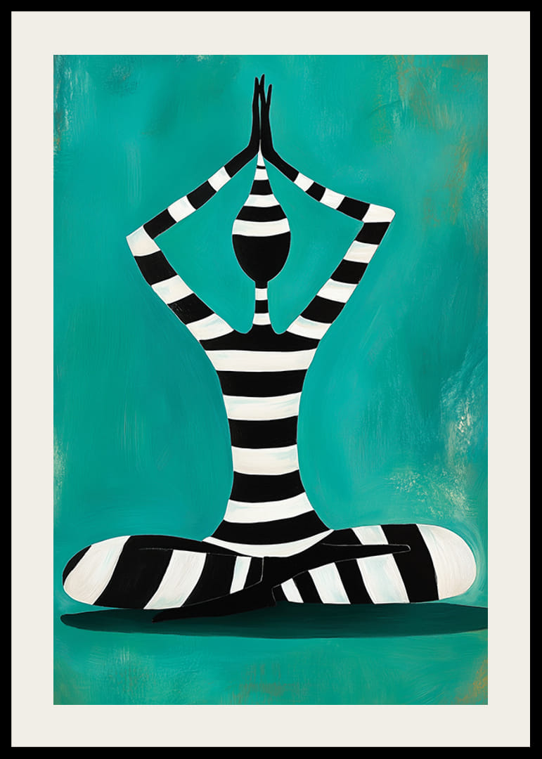 En stilren silhuett i meditativ pose mot grön bakgrund-12