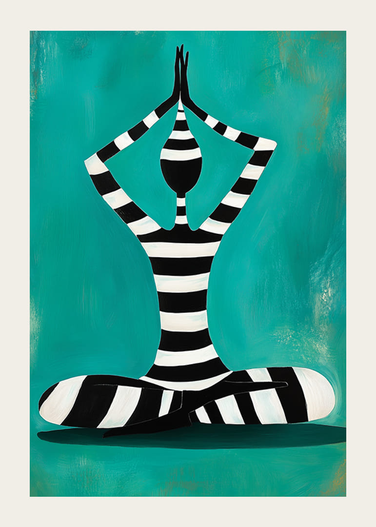 En stilren silhuett i meditativ pose mot grön bakgrund-12